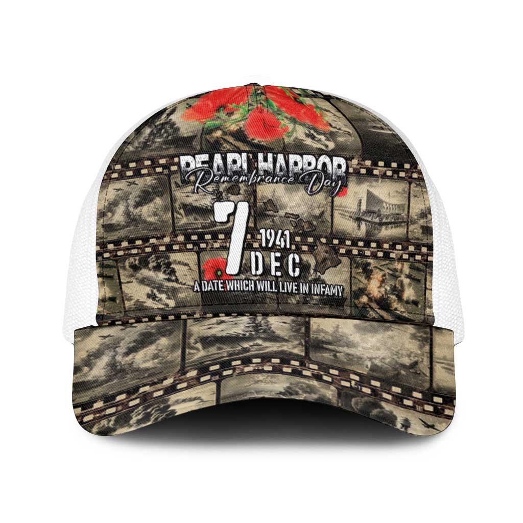 Pearl Harbor Remembrance Day Personalized Baseball Net Cap Memories of December 7 with Red Poppy Lei - Polynesian Pride