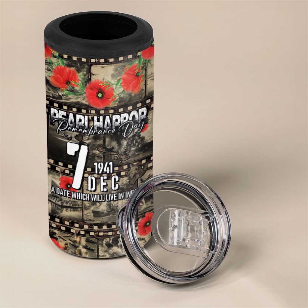 Pearl Harbor Remembrance Day Personalized 4 in 1 Can Cooler Tumbler Memories of December 7 with Red Poppy Lei - Polynesian Pride