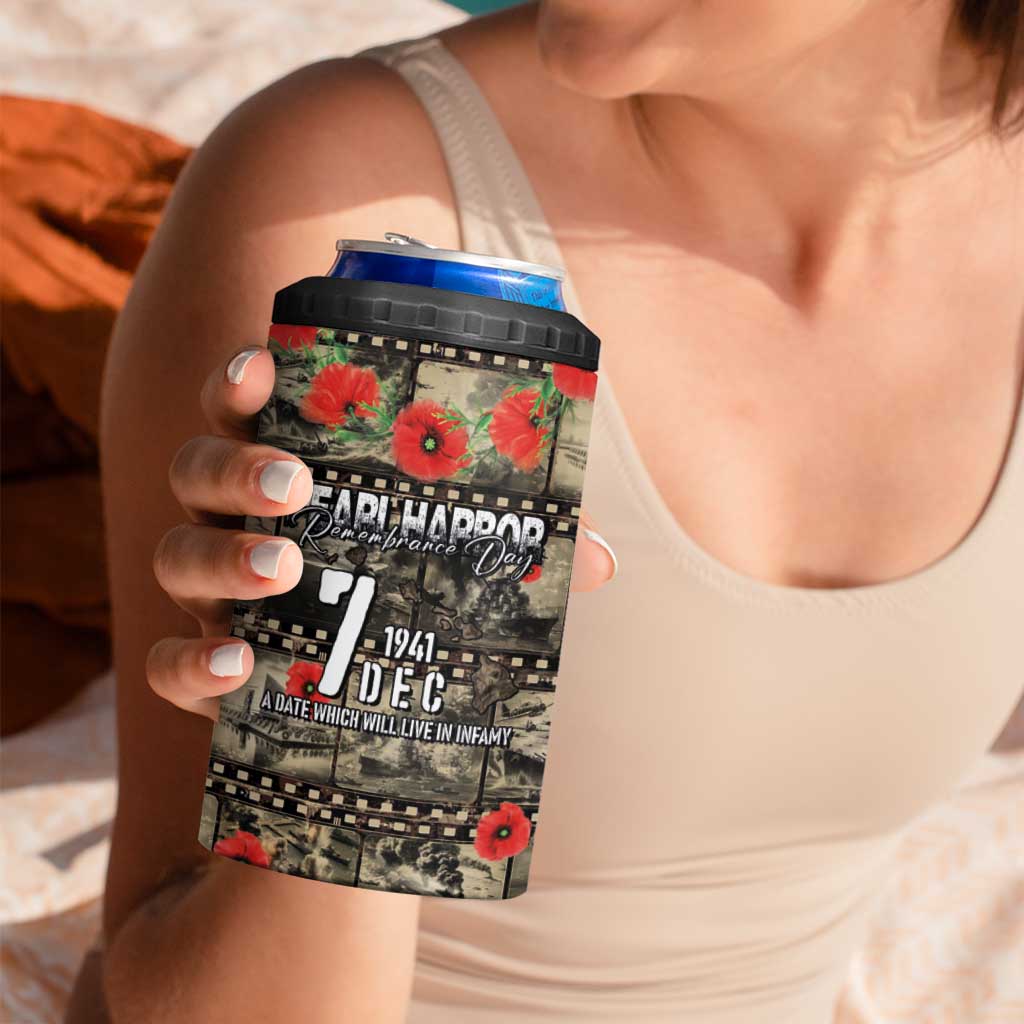 Pearl Harbor Remembrance Day Personalized 4 in 1 Can Cooler Tumbler Memories of December 7 with Red Poppy Lei - Polynesian Pride