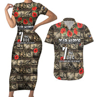 Pearl Harbor Remembrance Day Personalized Couples Matching Short Sleeve Bodycon Dress and Hawaiian Shirt Memories of December 7 with Red Poppy Lei - Polynesian Pride