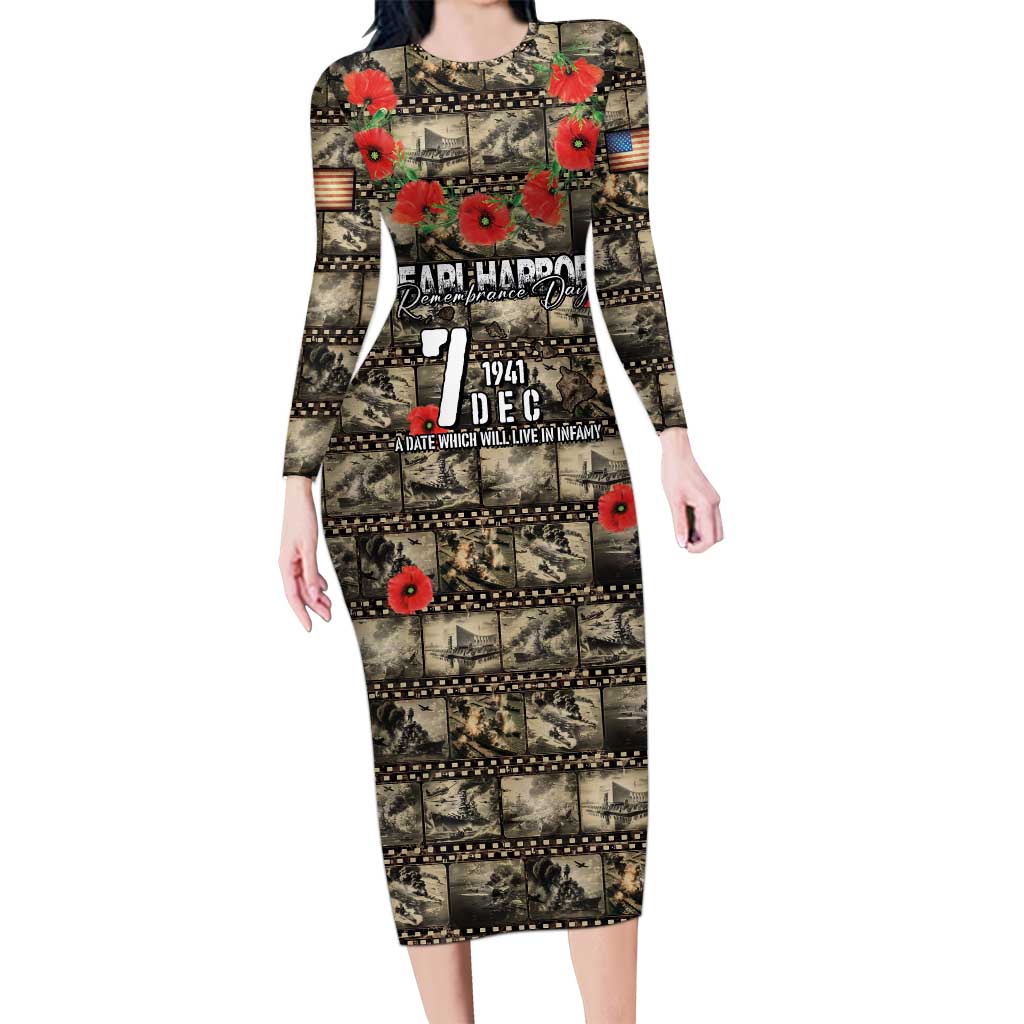 Pearl Harbor Remembrance Day Personalized Family Matching Long Sleeve Bodycon Dress and Hawaiian Shirt Memories of December 7 with Red Poppy Lei - Polynesian Pride