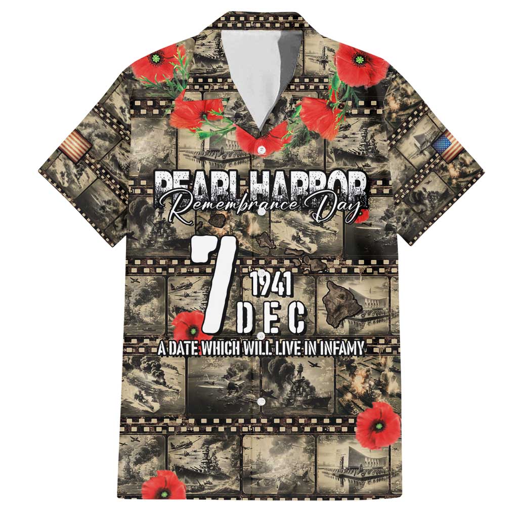 Pearl Harbor Remembrance Day Personalized Family Matching Puletasi and Hawaiian Shirt Memories of December 7 with Red Poppy Lei LT03 Dad's Shirt - Short Sleeve Beige - Polynesian Pride