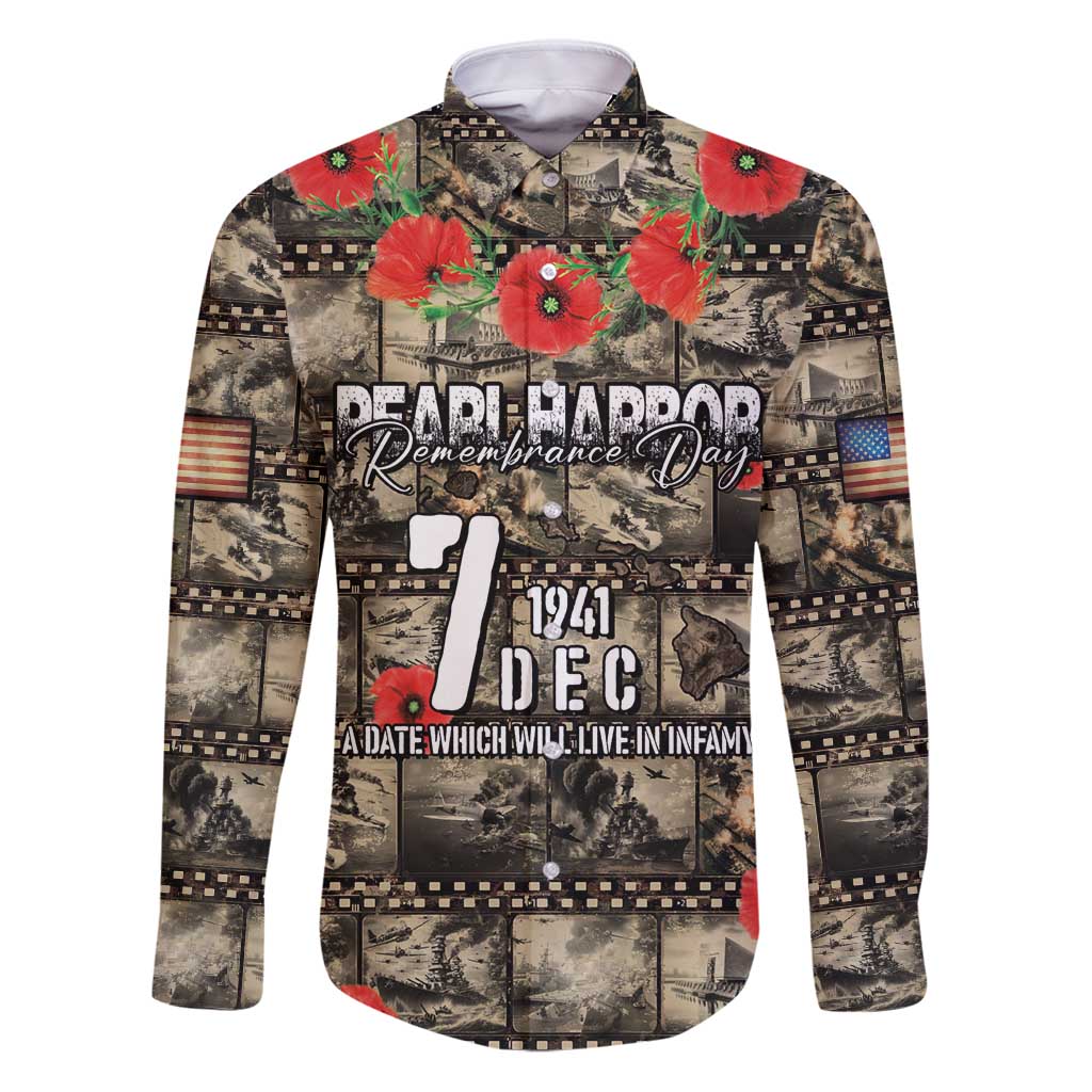 Pearl Harbor Remembrance Day Personalized Family Matching Puletasi and Hawaiian Shirt Memories of December 7 with Red Poppy Lei LT03 Dad's Shirt - Long Sleeve Beige - Polynesian Pride