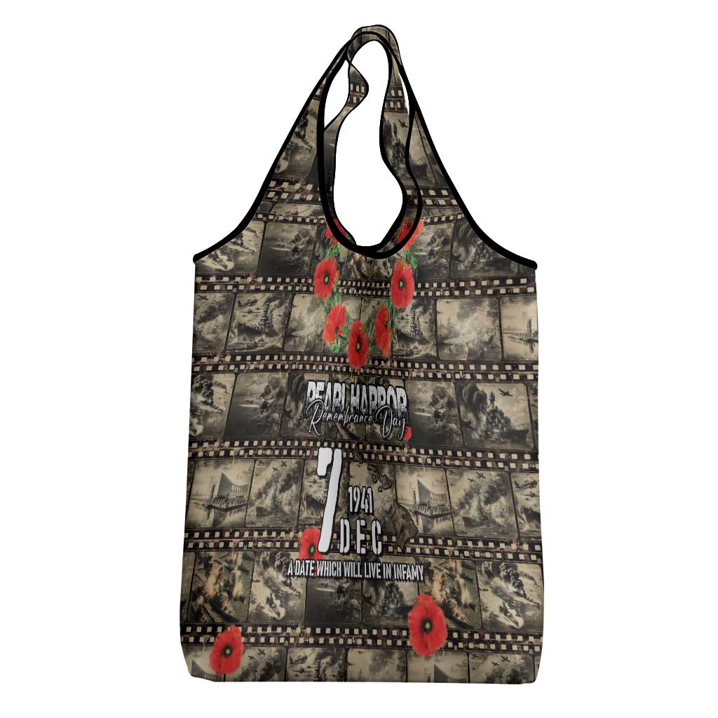 Pearl Harbor Remembrance Day Grocery Bag Memories of December 7 with Red Poppy Lei - Polynesian Pride