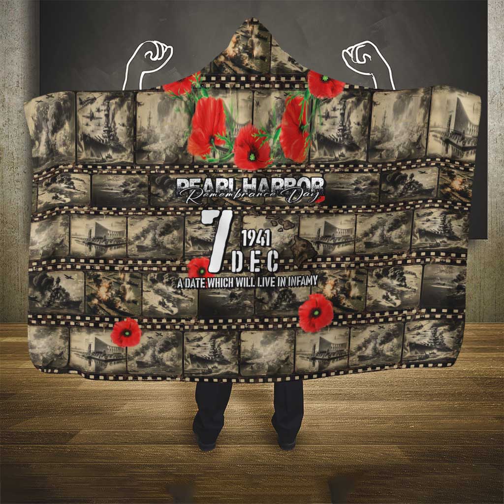 Pearl Harbor Remembrance Day Hooded Blanket Memories of December 7 with Red Poppy Lei - Polynesian Pride