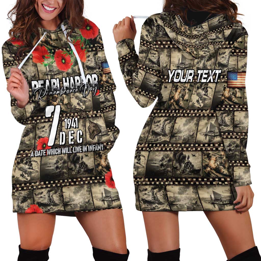 Pearl Harbor Remembrance Day Personalized Hoodie Dress Memories of December 7 with Red Poppy Lei - Polynesian Pride