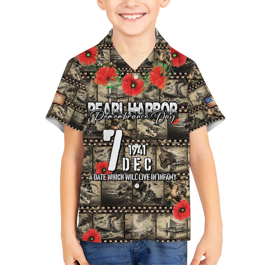 Pearl Harbor Remembrance Day Personalized Kid Hawaiian Shirt Memories of December 7 with Red Poppy Lei LT03 Kid Beige - Polynesian Pride