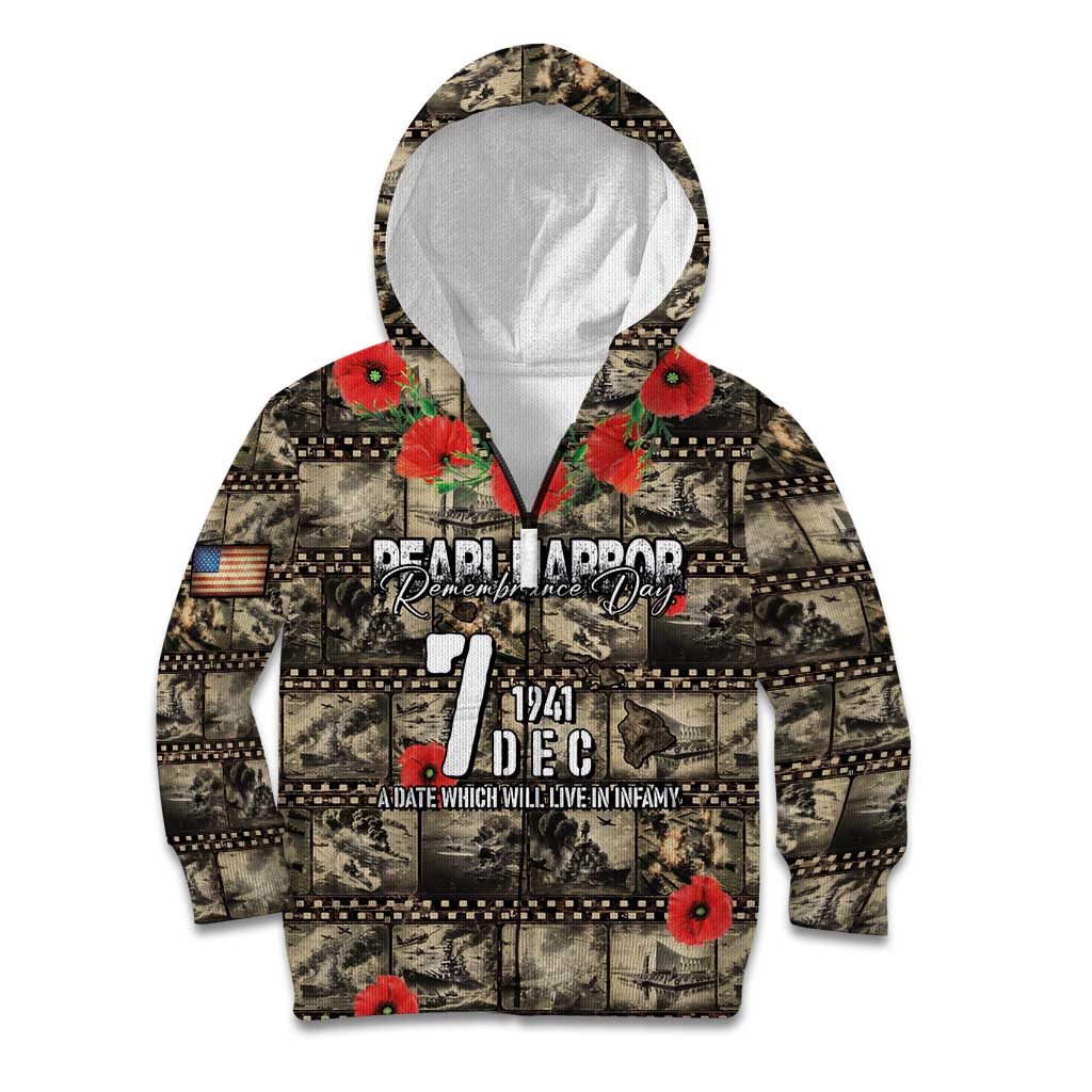 Pearl Harbor Remembrance Day Personalized Kid Hoodie Memories of December 7 with Red Poppy Lei - Polynesian Pride