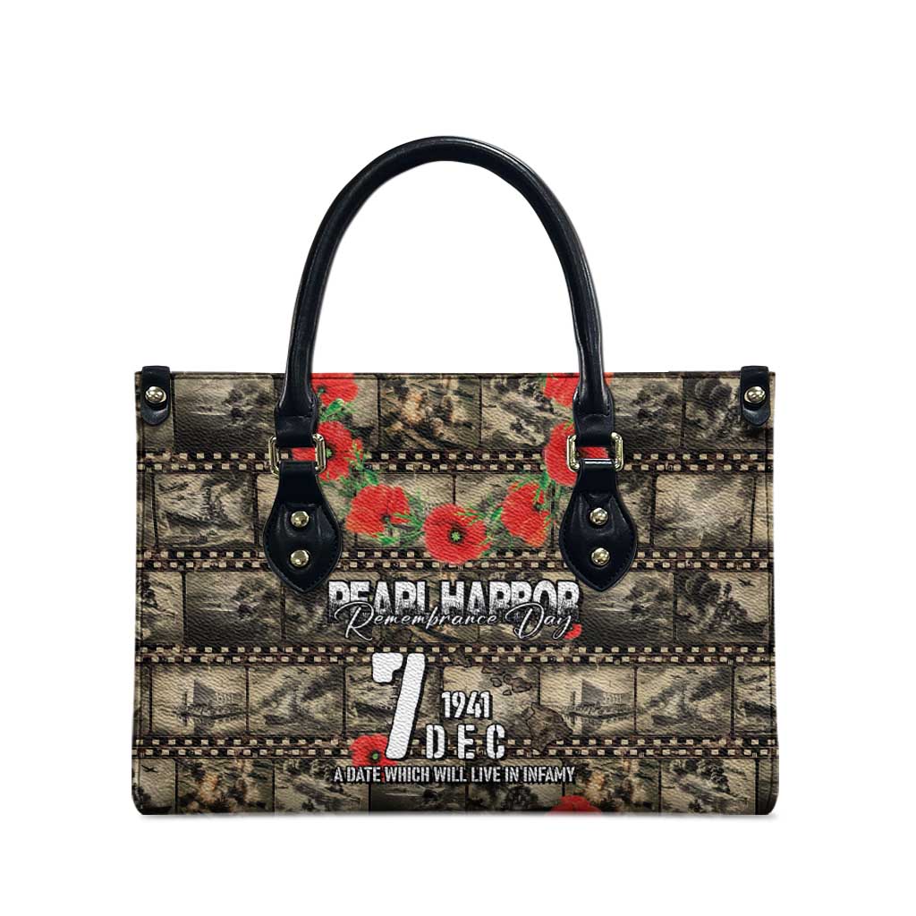 Pearl Harbor Remembrance Day Leather Bag Memories of December 7 with Red Poppy Lei - Polynesian Pride