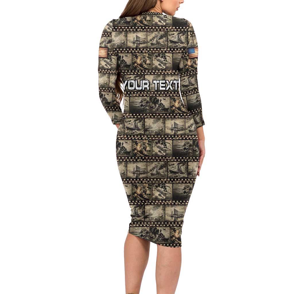 Pearl Harbor Remembrance Day Personalized Long Sleeve Bodycon Dress Memories of December 7 with Red Poppy Lei - Polynesian Pride