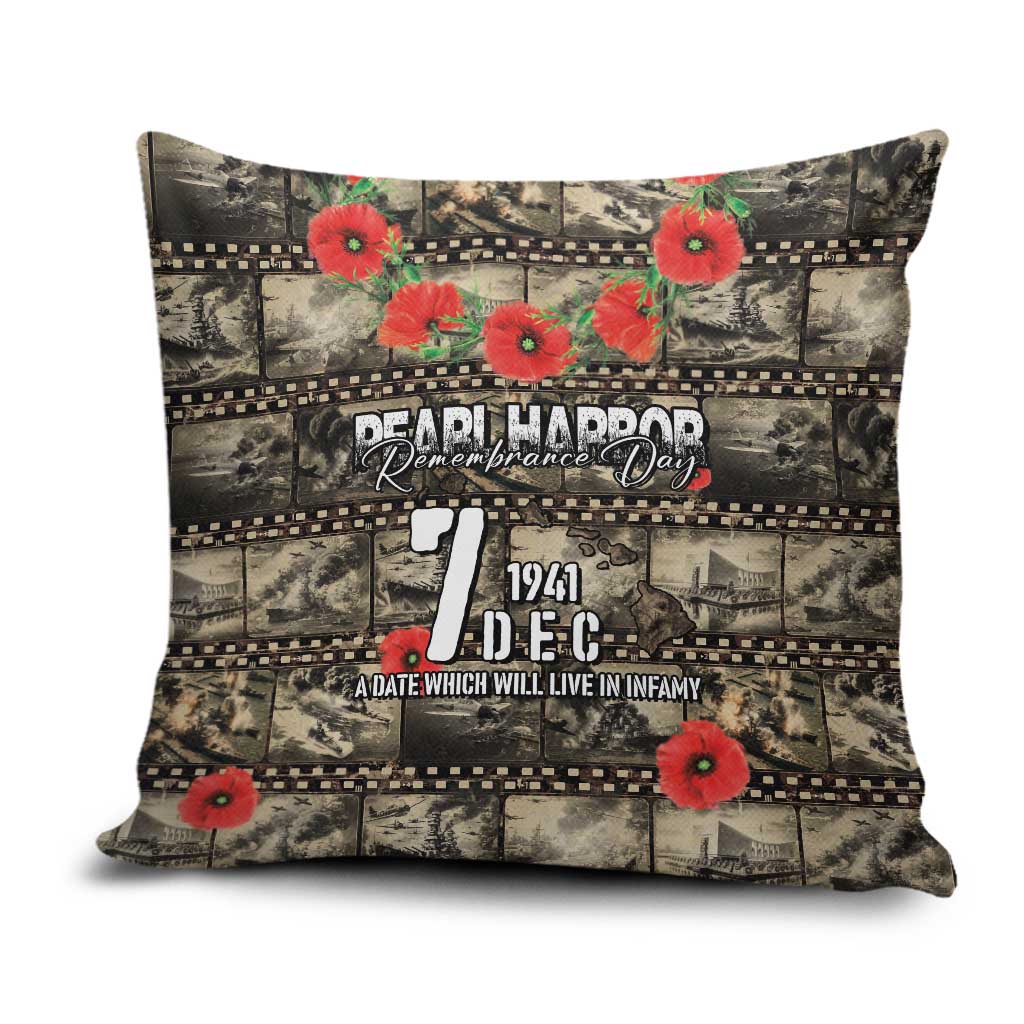 Pearl Harbor Remembrance Day Pillow Cover Memories of December 7 with Red Poppy Lei - Polynesian Pride