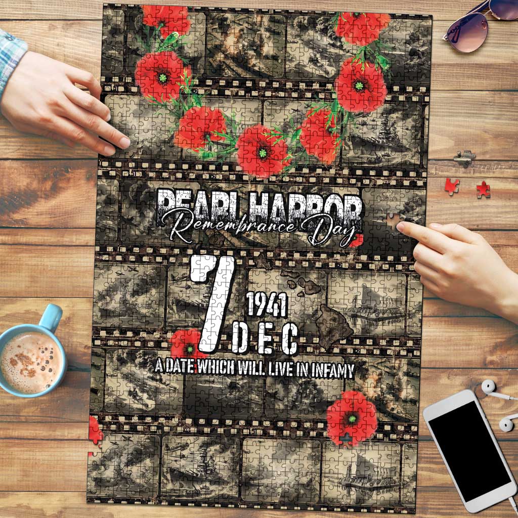 Pearl Harbor Remembrance Day Puzzle Memories of December 7 with Red Poppy Lei - Polynesian Pride
