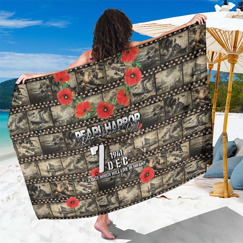 Pearl Harbor Remembrance Day Sarong Memories of December 7 with Red Poppy Lei LT03 One Size 44 x 66 inches Beige - Polynesian Pride