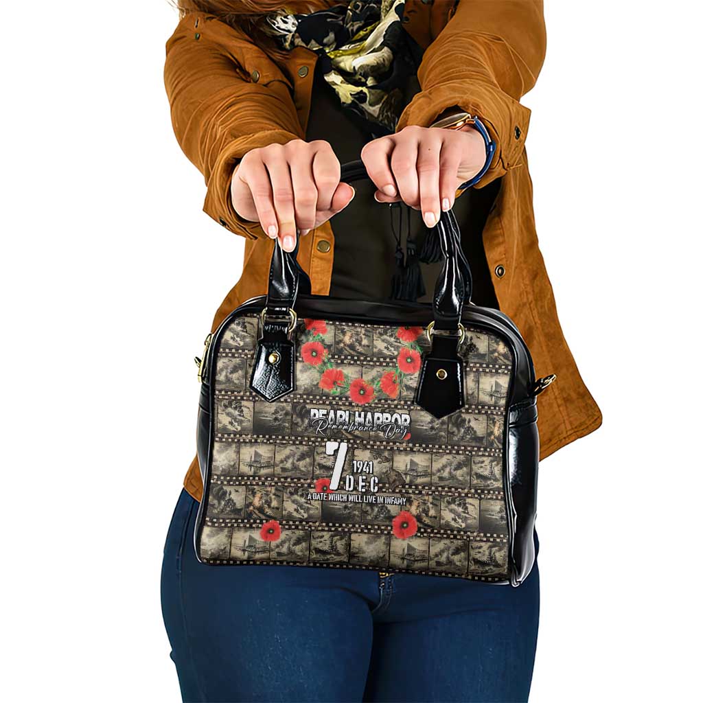 Pearl Harbor Remembrance Day Shoulder Handbag Memories of December 7 with Red Poppy Lei LT03 One Size Beige - Polynesian Pride