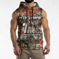 Pearl Harbor Remembrance Day Personalized Sleeveless Hoodie Memories of December 7 with Red Poppy Lei - Polynesian Pride