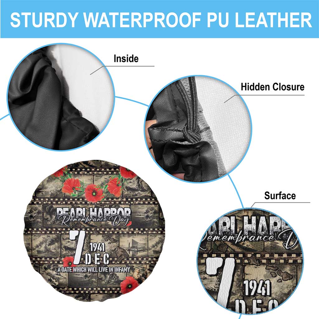 Pearl Harbor Remembrance Day Spare Tire Cover Memories of December 7 with Red Poppy Lei - Polynesian Pride