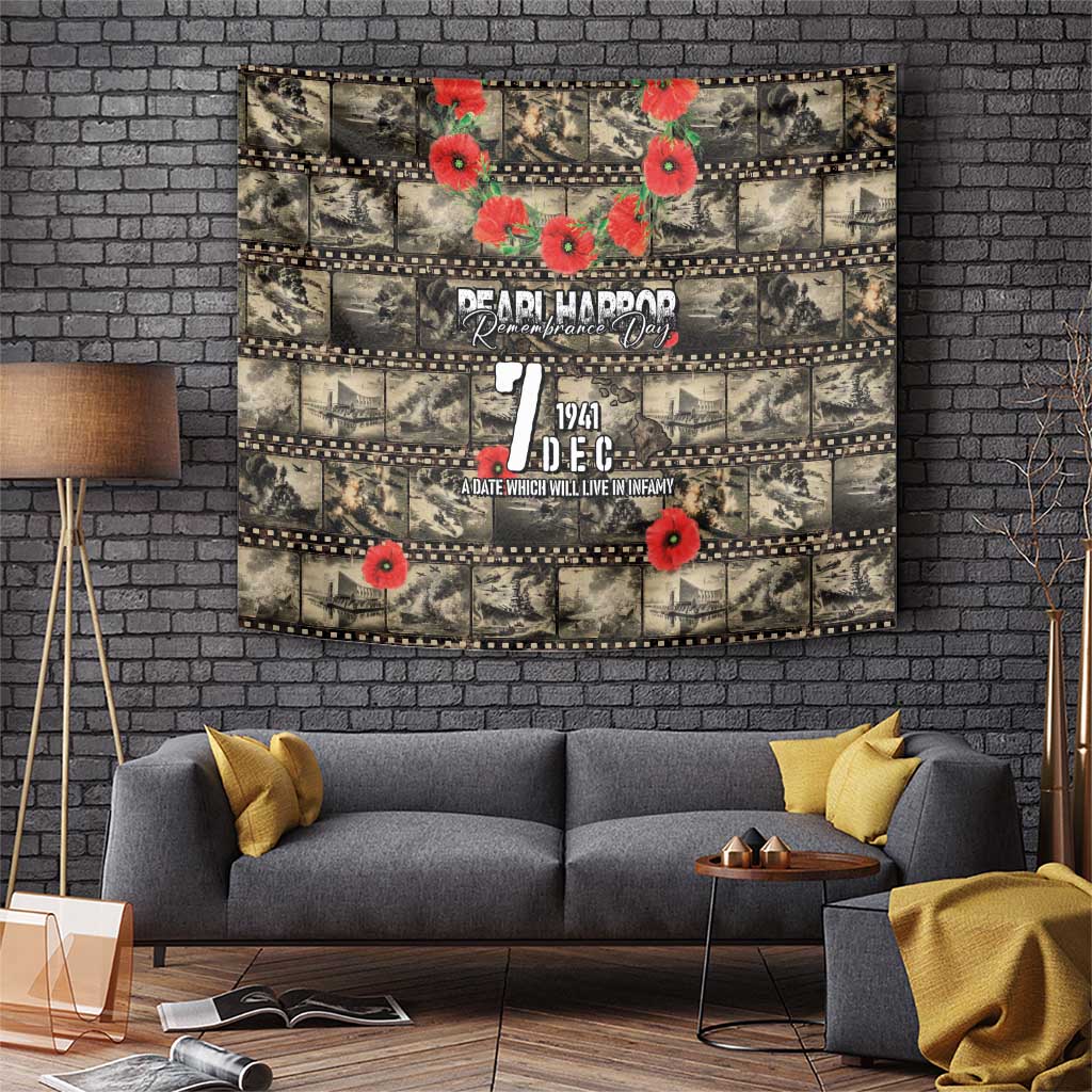 Pearl Harbor Remembrance Day Tapestry Memories of December 7 with Red Poppy Lei LT03 Beige - Polynesian Pride