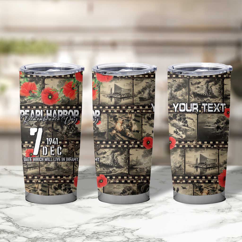 Pearl Harbor Remembrance Day Personalized Tumbler Cup Memories of December 7 with Red Poppy Lei - Polynesian Pride