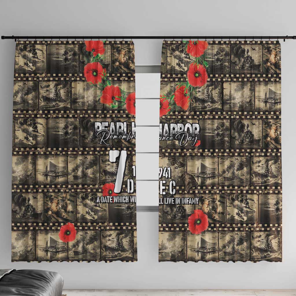Pearl Harbor Remembrance Day Window Curtain Memories of December 7 with Red Poppy Lei LT03 With Hooks Beige - Polynesian Pride