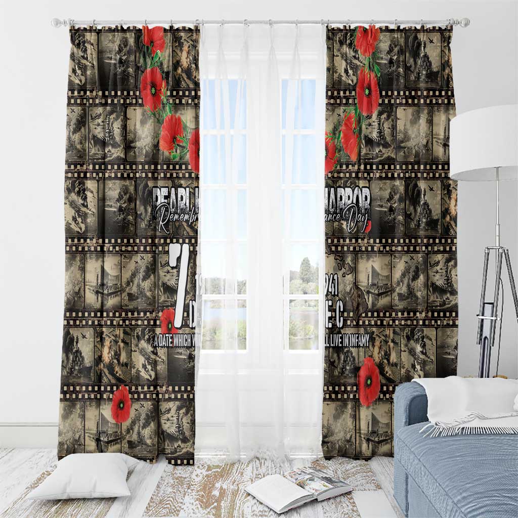Pearl Harbor Remembrance Day Window Curtain Memories of December 7 with Red Poppy Lei - Polynesian Pride