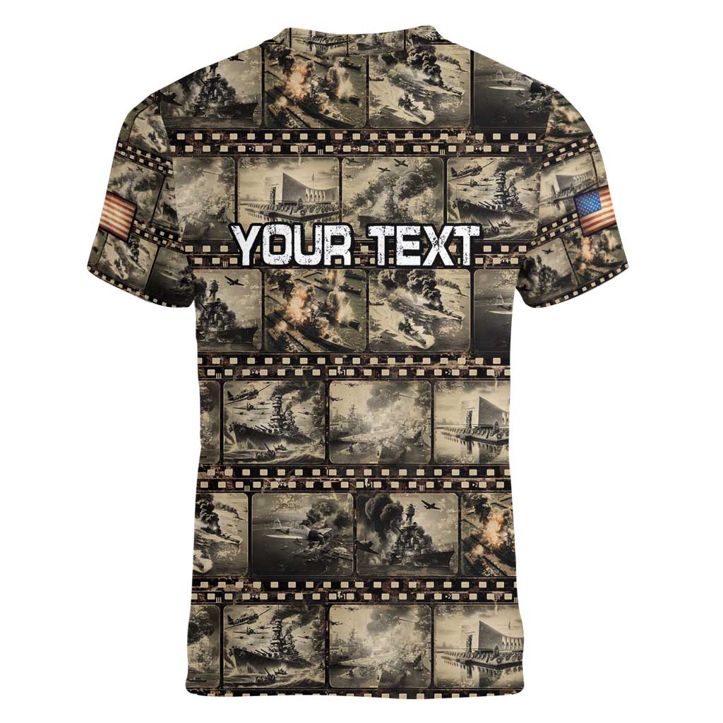 Pearl Harbor Remembrance Day Personalized Women V-Neck T-Shirt Memories of December 7 with Red Poppy Lei - Polynesian Pride