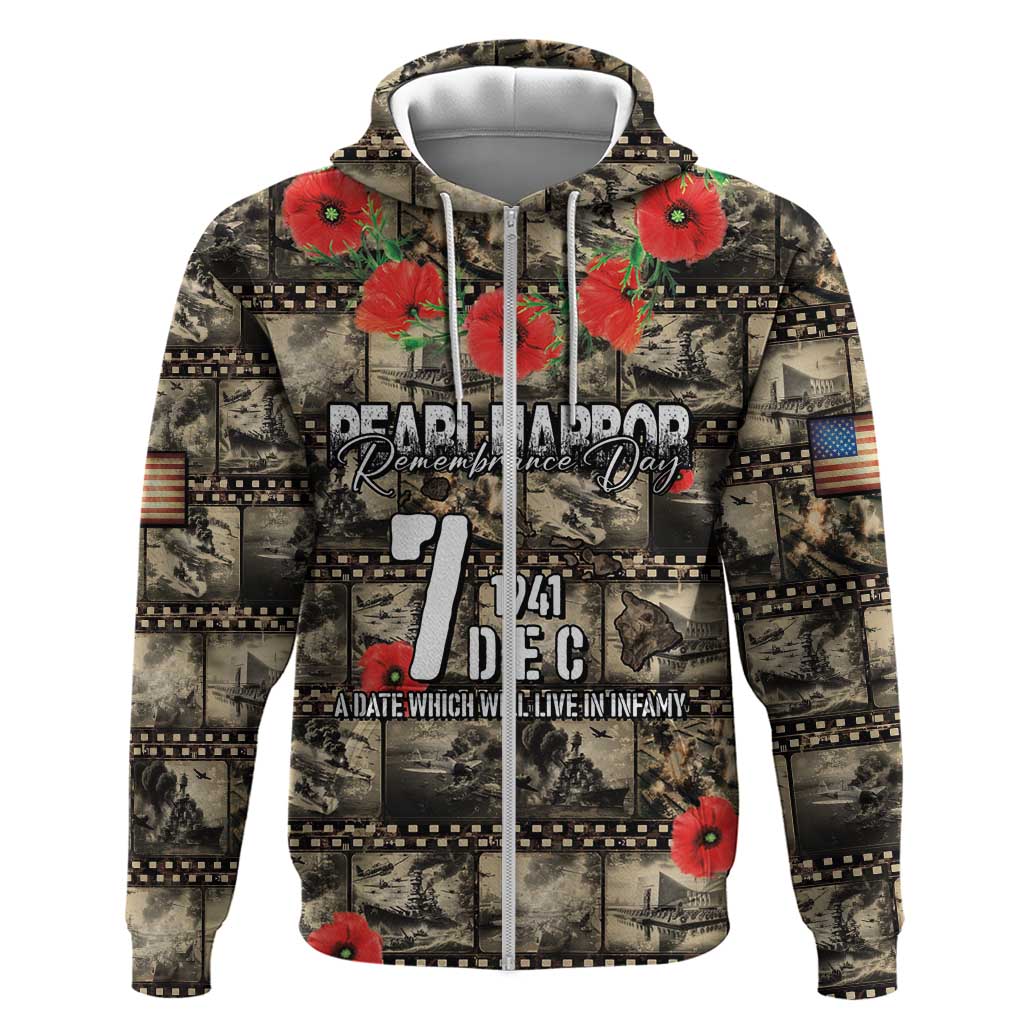 Pearl Harbor Remembrance Day Personalized Zip Hoodie Memories of December 7 with Red Poppy Lei LT03 Zip Hoodie Beige - Polynesian Pride