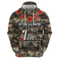 Pearl Harbor Remembrance Day Personalized Zip Hoodie Memories of December 7 with Red Poppy Lei - Polynesian Pride