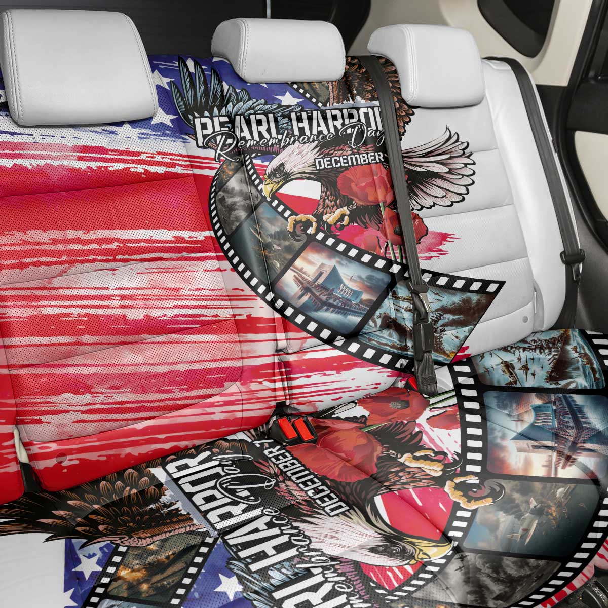 Pearl Harbor Remembrance Day Back Car Seat Cover Lest We Forget - The Bald Eagle Remembers - Polynesian Pride