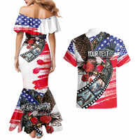 Pearl Harbor Remembrance Day Personalized Couples Matching Mermaid Dress and Hawaiian Shirt Lest We Forget - The Bald Eagle Remembers - Polynesian Pride
