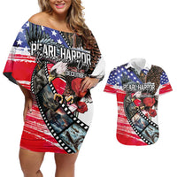 Pearl Harbor Remembrance Day Personalized Couples Matching Off Shoulder Short Dress and Hawaiian Shirt Lest We Forget - The Bald Eagle Remembers - Polynesian Pride