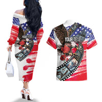 Pearl Harbor Remembrance Day Personalized Couples Matching Off The Shoulder Long Sleeve Dress and Hawaiian Shirt Lest We Forget - The Bald Eagle Remembers - Polynesian Pride