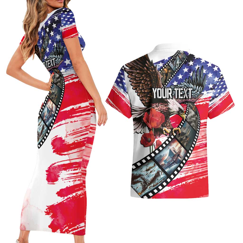 Pearl Harbor Remembrance Day Personalized Couples Matching Short Sleeve Bodycon Dress and Hawaiian Shirt Lest We Forget - The Bald Eagle Remembers - Polynesian Pride