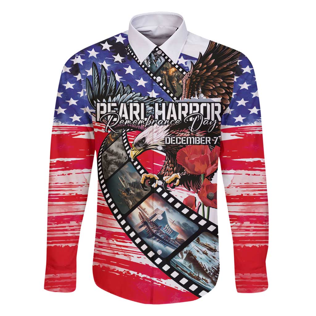 Pearl Harbor Remembrance Day Personalized Family Matching Summer Maxi Dress and Hawaiian Shirt Lest We Forget - The Bald Eagle Remembers LT03 Dad's Shirt - Long Sleeve White - Polynesian Pride