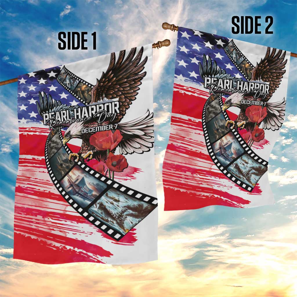 Pearl Harbor Remembrance Day Garden Flag Lest We Forget - The Bald Eagle Remembers - Polynesian Pride