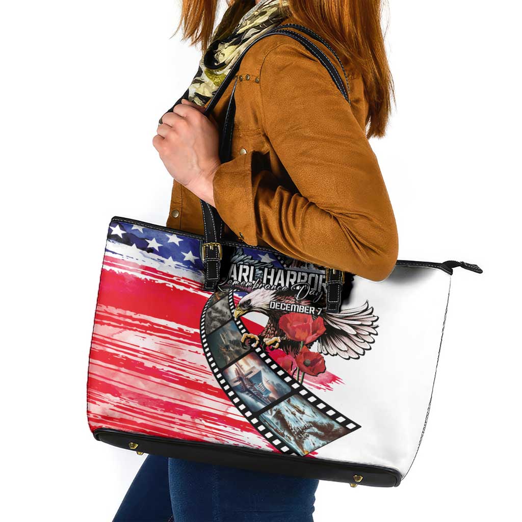 Pearl Harbor Remembrance Day Leather Tote Bag Lest We Forget - The Bald Eagle Remembers - Polynesian Pride