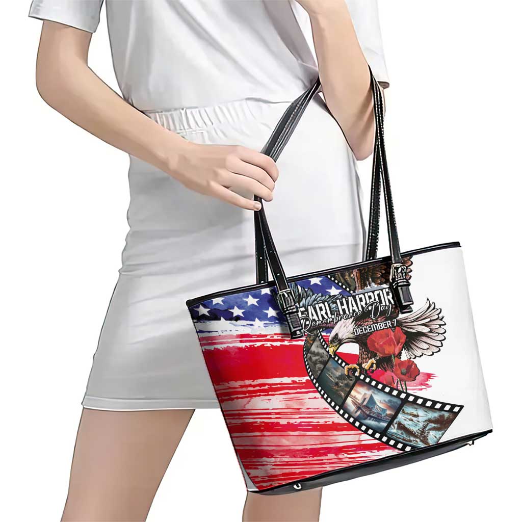 Pearl Harbor Remembrance Day Leather Tote Bag Lest We Forget - The Bald Eagle Remembers - Polynesian Pride