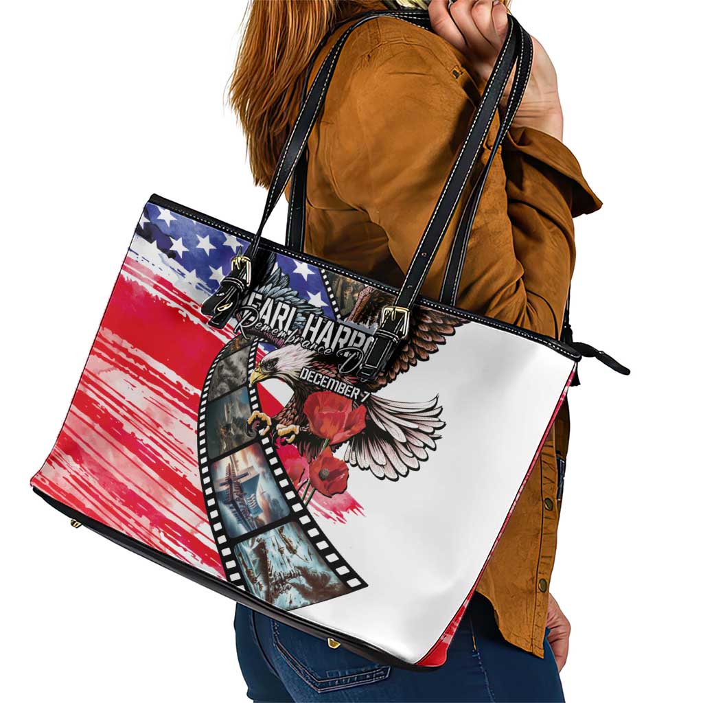 Pearl Harbor Remembrance Day Leather Tote Bag Lest We Forget - The Bald Eagle Remembers - Polynesian Pride