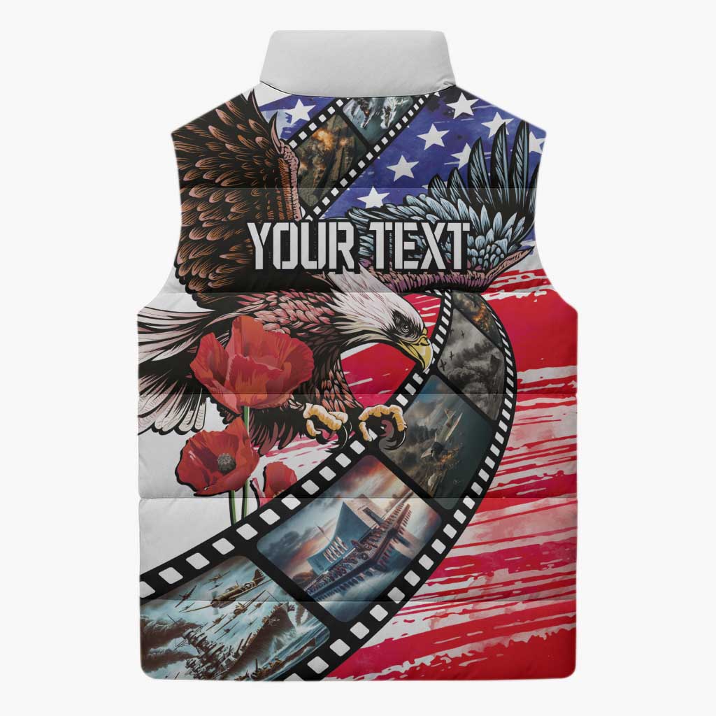Pearl Harbor Remembrance Day Personalized Sleeveless Puffer Jacket Lest We Forget - The Bald Eagle Remembers - Polynesian Pride