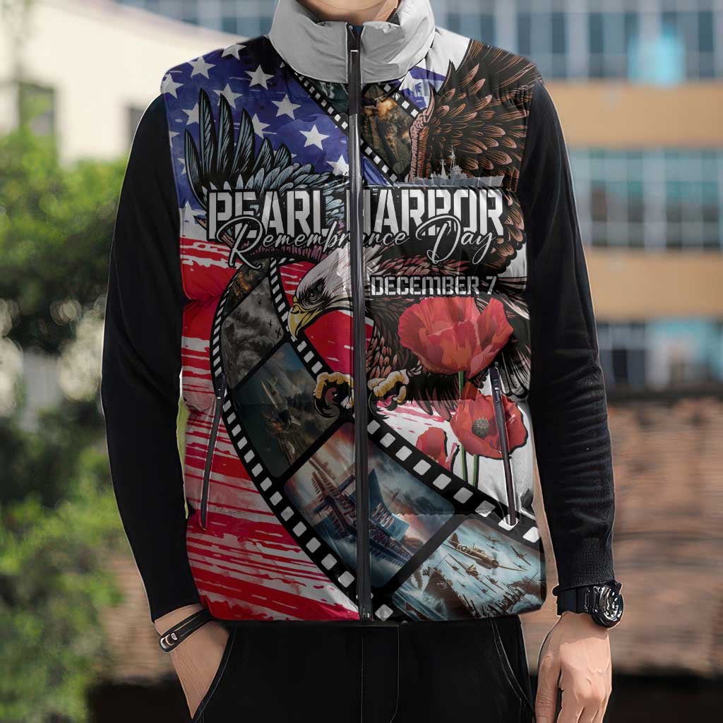 Pearl Harbor Remembrance Day Personalized Sleeveless Puffer Jacket Lest We Forget - The Bald Eagle Remembers - Polynesian Pride