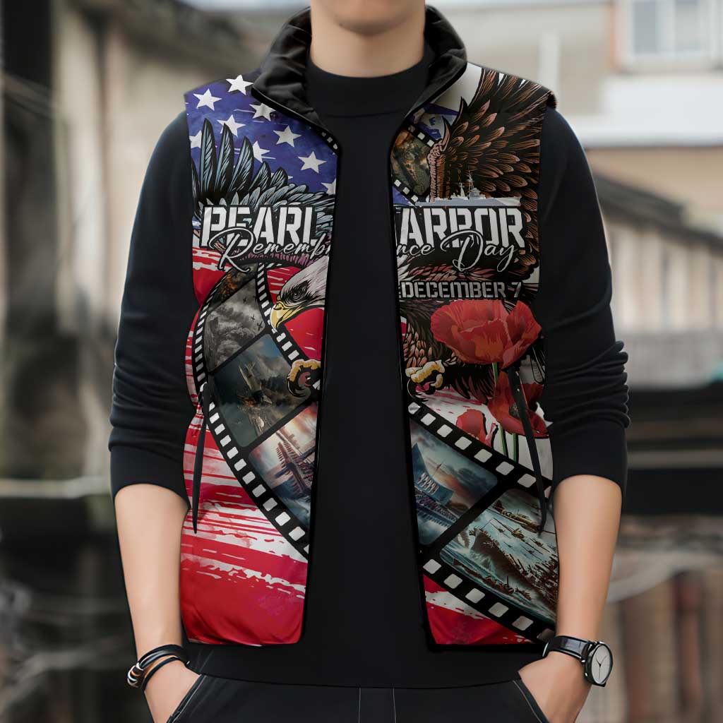 Pearl Harbor Remembrance Day Personalized Sleeveless Puffer Jacket Lest We Forget - The Bald Eagle Remembers - Polynesian Pride