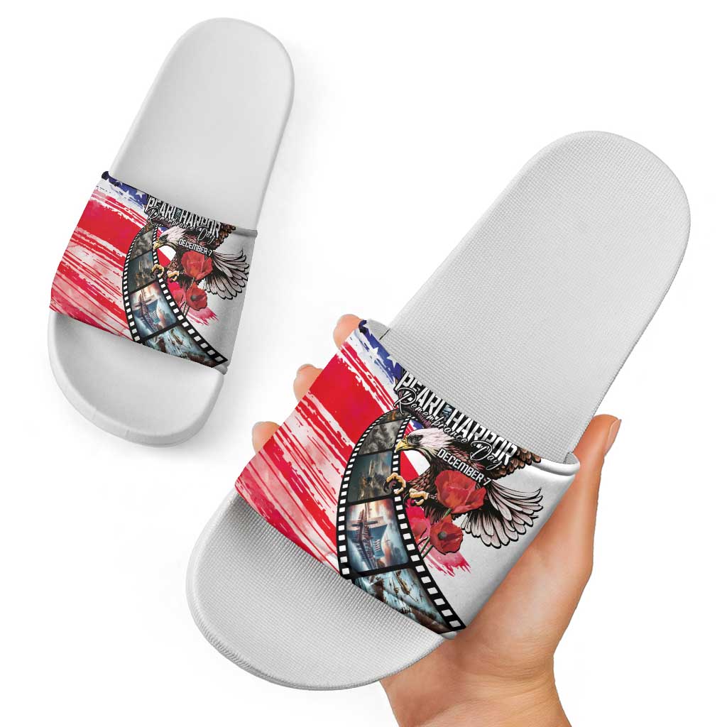 Pearl Harbor Remembrance Day Slide Sandals Lest We Forget - The Bald Eagle Remembers - Polynesian Pride