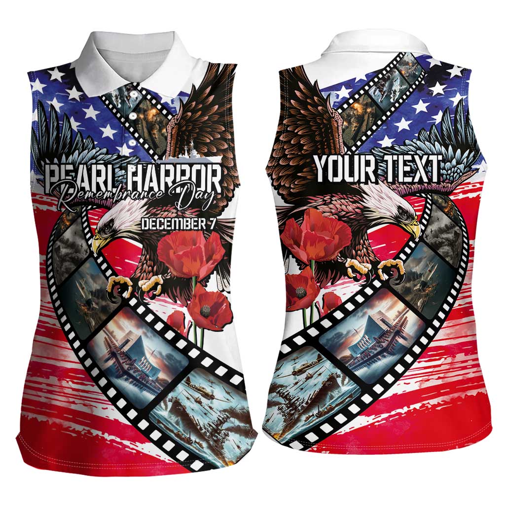 Pearl Harbor Remembrance Day Personalized Women Sleeveless Polo Shirt Lest We Forget - The Bald Eagle Remembers - Polynesian Pride