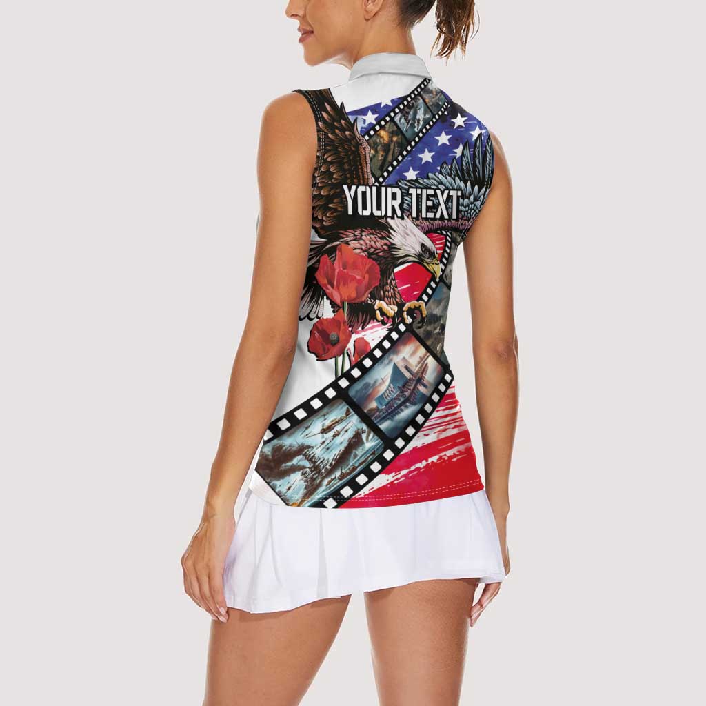 Pearl Harbor Remembrance Day Personalized Women Sleeveless Polo Shirt Lest We Forget - The Bald Eagle Remembers - Polynesian Pride