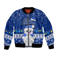Palau Christmas Bomber Jacket Snowman Hugs Palau Coat of Arms Maori Pattern Blue Style LT03 Unisex Blue - Polynesian Pride