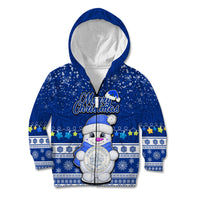 Palau Christmas Kid Hoodie Snowman Hugs Palau Coat of Arms Maori Pattern Blue Style LT03 Zip Hoodie Blue - Polynesian Pride
