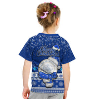 Palau Christmas Kid T Shirt Snowman Hugs Palau Coat of Arms Maori Pattern Blue Style LT03 - Polynesian Pride