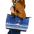 Palau Christmas Leather Tote Bag Snowman Hugs Palau Coat of Arms Maori Pattern Blue Style LT03 Blue - Polynesian Pride