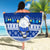 Personalised Palau Christmas Beach Blanket Snowman Hugs Palau Coat of Arms Maori Pattern Blue Style LT03 - Wonder Print Shop
