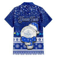 Personalised Palau Christmas Family Matching Off Shoulder Short Dress and Hawaiian Shirt Snowman Hugs Palau Coat of Arms Maori Pattern Blue Style LT03 - Polynesian Pride