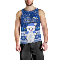 Personalised Palau Christmas Men Tank Top Snowman Hugs Palau Coat of Arms Maori Pattern Blue Style LT03 - Polynesian Pride